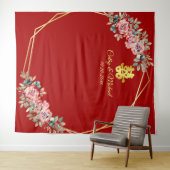 赤金ゴールドフローラ中国の結婚リース タペストリー (インサイチュ(横))