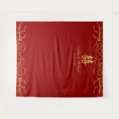 赤金ゴールドフローラ中国の結婚枠の茶道 タペストリー (正面(横))