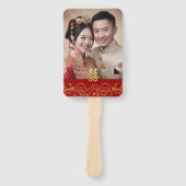 赤金ゴールドフローラ写真中国の結婚式プログラム ハンドファン (正面)