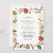 赤金ゴールドフローラ写真QRコード結婚ズ 招待状 (正面)