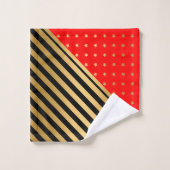 赤金ゴールドブラックスターズ&ストライプバスルーム用タオルセット バスタオルセット (ウォッシュタオル)