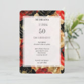 赤金ゴールドブラックフローラ50誕生日 招待状 (スタンド正面)