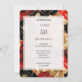 赤金ゴールドブラックフローラ50誕生日 招待状 (正面)