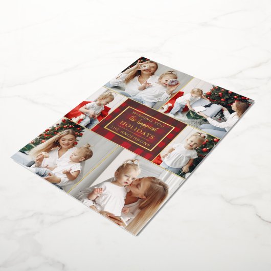 赤金ゴールドプレイド6枚の写真コラージュクリスマス 箔シーズンカード (回転した状態)