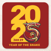 赤金ゴールドヘビの年2025 スクエアペーパーコースター (正面)