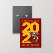 赤金ゴールドヘビの年2025 缶バッジ (正面/裏面)