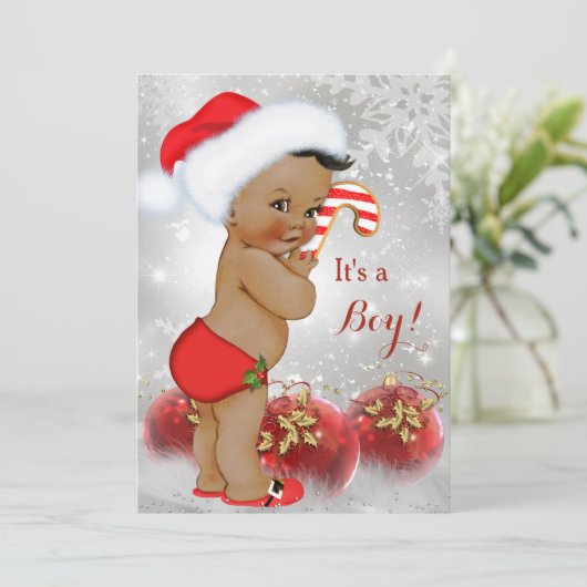 赤金ゴールドホワイトクリスマスベビーシャワーボーイエスニック 招待状 (スタンド正面)