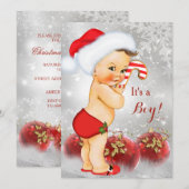 赤金ゴールドホワイトクリスマスベビーシャワーボーイブルネット 招待状 (正面/裏面)