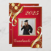 赤金ゴールドホワイト卒業2025 招待状 (正面/裏面)