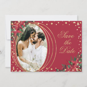 赤金ゴールドポインセチア写真結婚クリスマス セーブザデート