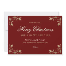 赤金ゴールドメリークリスマスハッピーニューイヤーカード