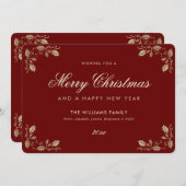 赤金ゴールドメリークリスマスハッピーニューイヤーカード シーズンカード (正面/裏面)