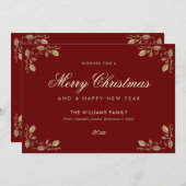 赤金ゴールドメリークリスマスハッピーニューイヤーカード シーズンカード (正面/裏面)