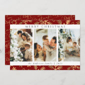 赤金ゴールドモダンメリークリスマスフォトコラージュ シーズンカード (正面/裏面)
