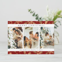 赤金ゴールドモダンメリークリスマスフォトコラージュ