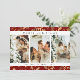 赤金ゴールドモダンメリークリスマスフォトコラージュ シーズンカード
