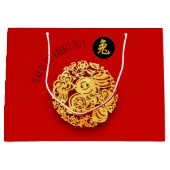 赤金ゴールドラビットペーパー中国のカット新年2023 LG ラージペーパーバッグ (正面)