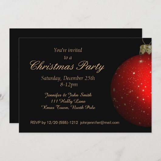 赤金ゴールドヴィンテージエレガントクリスマスオーナメントパーティー 招待状 (正面/裏面)
