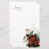 赤金ゴールドヴィンテージ水彩フローラ文房具 便箋 (正面/裏面)