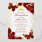 赤金ゴールドヴィンテージ蝶フローラキンセアニェラ 箔招待状 (正面)