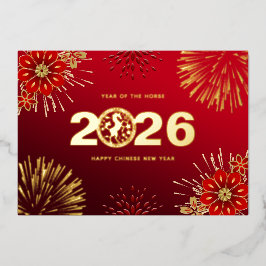 赤金ゴールド中国のハッピーニューイヤー 箔シーズンカード