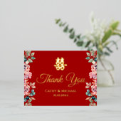 赤金ゴールド中国のフローラ結婚サンキューカード 箔シーズンポストカード (立ち正面)