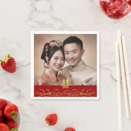 赤金ゴールド中国のフローラ結婚写真二重習氏 スタンダードカクテルナプキン