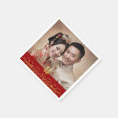 赤金ゴールド中国のフローラ結婚写真二重習氏 スタンダードカクテルナプキン (角)
