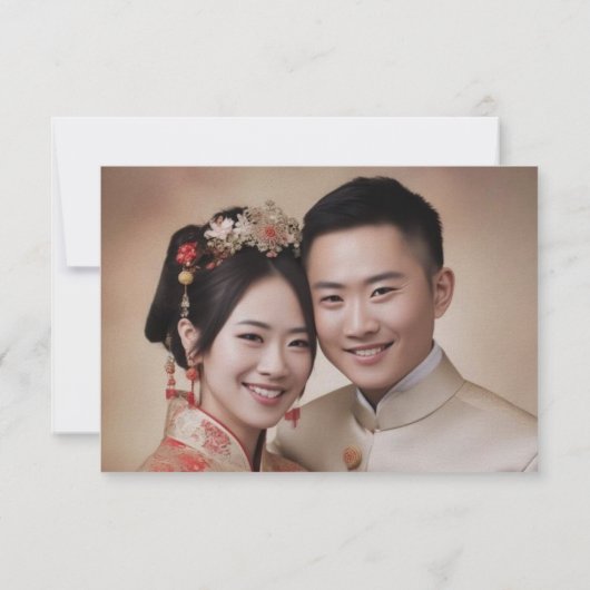 赤金ゴールド中国のフローラ結婚写真二重習氏 出欠カード (裏面)