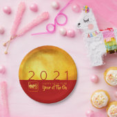 赤金ゴールド中国の牛紙カット2021 PP ペーパープレート (パーティー)
