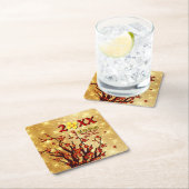 赤金ゴールド中国の花新年20XX スクエアペーパーコースター (インサイチュ)