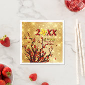 赤金ゴールド中国の花新年20XX スタンダードカクテルナプキン (インサイチュ)