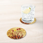 赤金ゴールド中国の花新年20XX ラウンドペーパーコースター (インサイチュ)