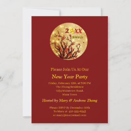 赤金ゴールド中国の花新年20XX 招待状