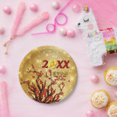 赤金ゴールド中国の花新年20XX 7" ペーパープレート (パーティー)