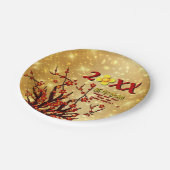 赤金ゴールド中国の花新年20XX 7" ペーパープレート (アングル)
