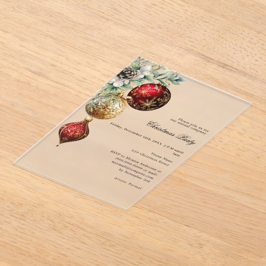赤金ゴールド事業はクリスマスパーティーに霜を降ろした アクリル招待状 (レイダウン)