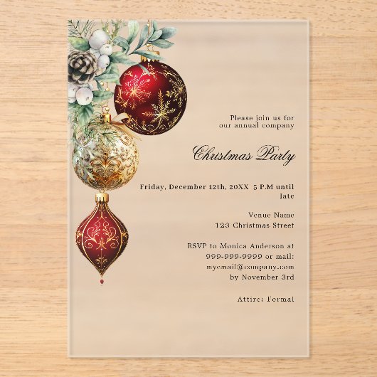 赤金ゴールド事業はクリスマスパーティーに霜を降ろした アクリル招待状 (正面)