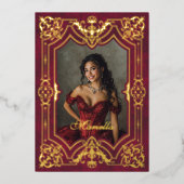 赤金ゴールド仮装キンセアニェラ 箔招待状 (正面)