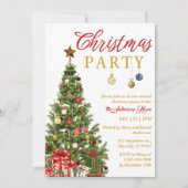 赤金ゴールド伝統的ツリークリスマスパーティー 招待状 (正面)