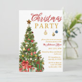 赤金ゴールド伝統的ツリークリスマスパーティー 招待状 (スタンド正面)