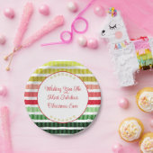 赤金ゴールド及び緑ストライプの模様状 ペーパープレート (パーティー)