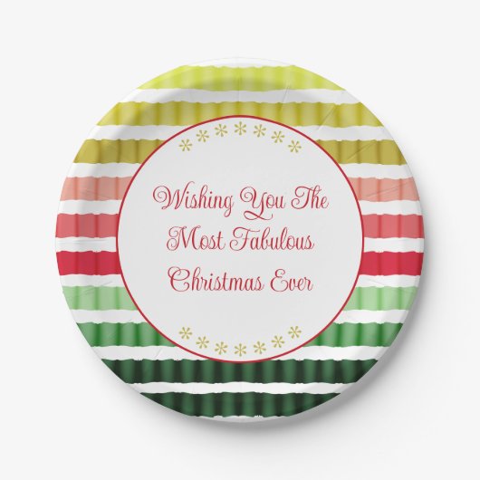 赤金ゴールド及び緑ストライプの模様状 ペーパープレート (正面)