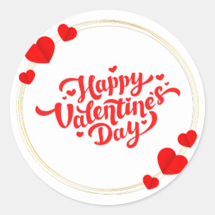 赤金ゴールド図解入りの、写真付きのモダンハッピーバレンタインデー ラウンドシール