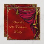 赤金ゴールド女性金ゴールド50th誕生日パーティー 招待状 (正面/裏面)