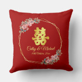 赤金ゴールド幾何学的フローラ中国のリース結婚 クッション (裏面)