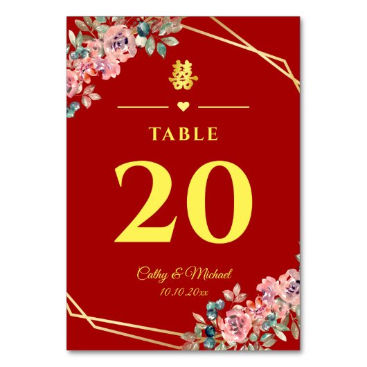 赤金ゴールド幾何学的フローラ中国のリース結婚 テーブルナンバー (裏面)