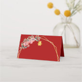 赤金ゴールド幾何学的フローラ中国のリース結婚 プレイスカード (正面)