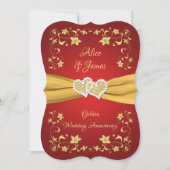 赤金ゴールド愛ハート50結婚周年 招待状 (正面)