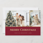 赤金ゴールド星写真クリスマス シーズンカード (正面)